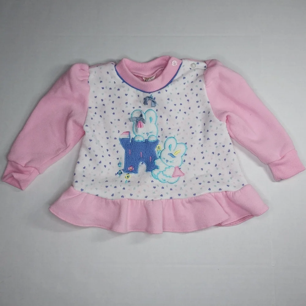 Vintage 80/90s Lovespun 24 Months Sweat Shirt Pant Outfit bunny rabbits Pink - Picture 2 of 10